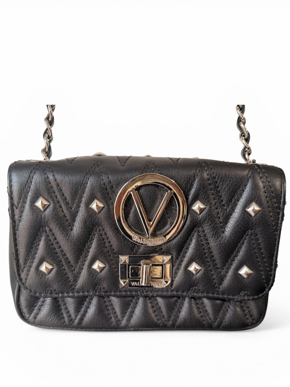 VALENTINO BY MARIO VALENTINO BEATRIZ WOMENS BLACK LOGO CROSSBODY LEATHER BAG